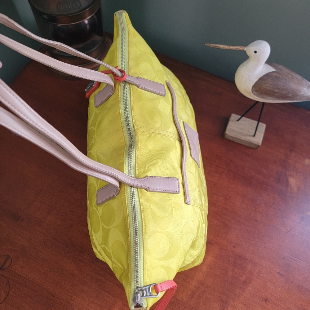 Coach 24862 East West Signature Nylon Tote Yellow Pink Bag Y2K - Picture 11 of 16